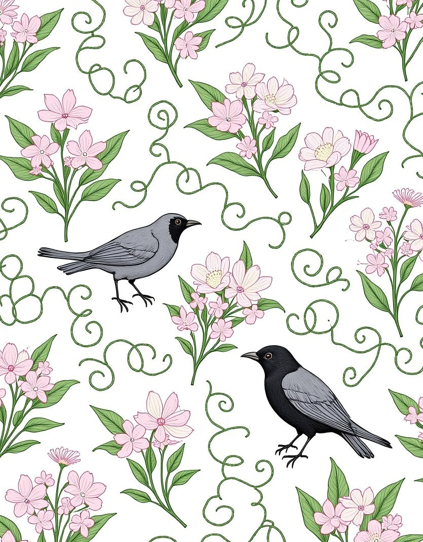 Charming Birds and Blossoms Pattern Rug
