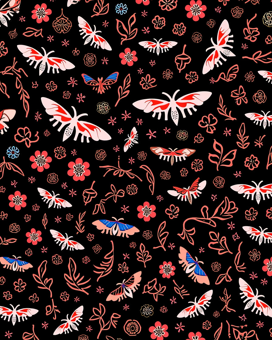 Whimsical Moths Flowers Pattern Rug