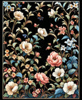 Dark Floral Vines Blossoms Rug