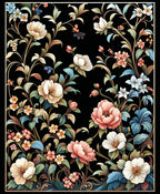 Dark Floral Vines Blossoms Rug