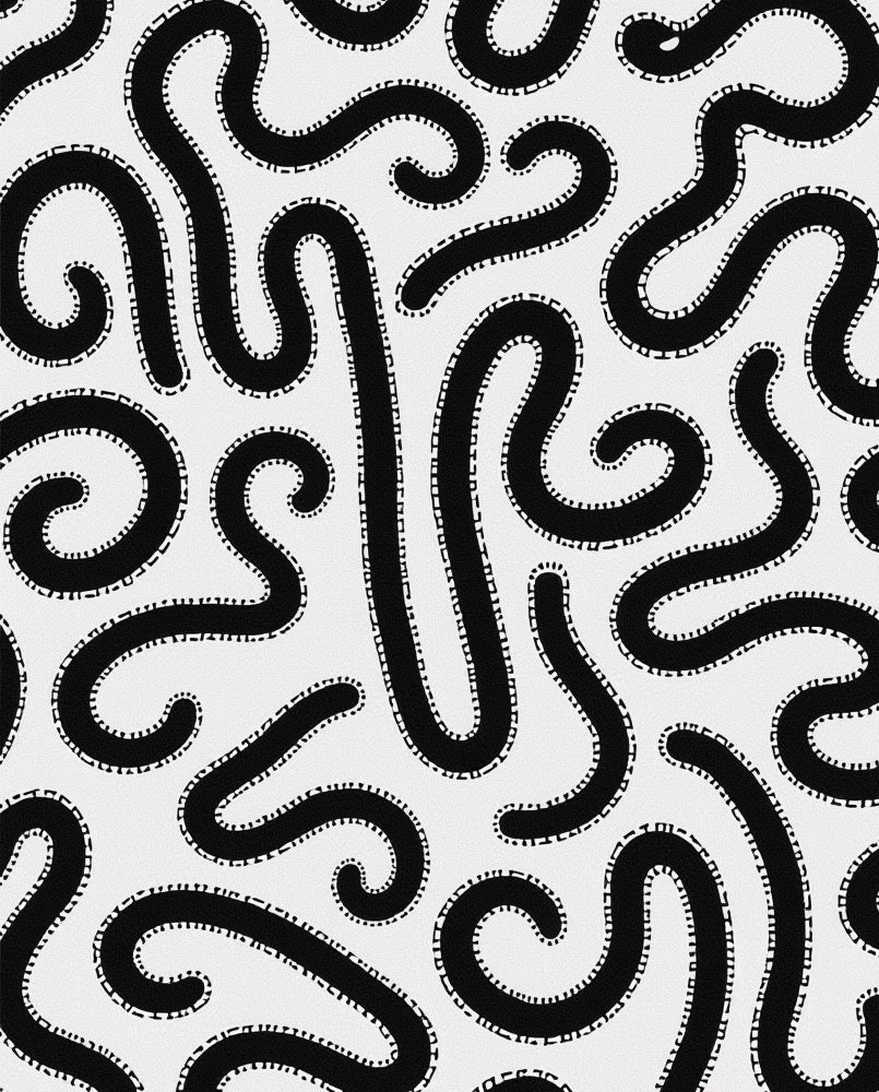 Black Organic Winding Lines Rug