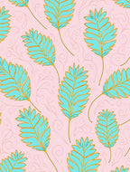 Aqua Leaf Pattern on Light Pink Background Rug