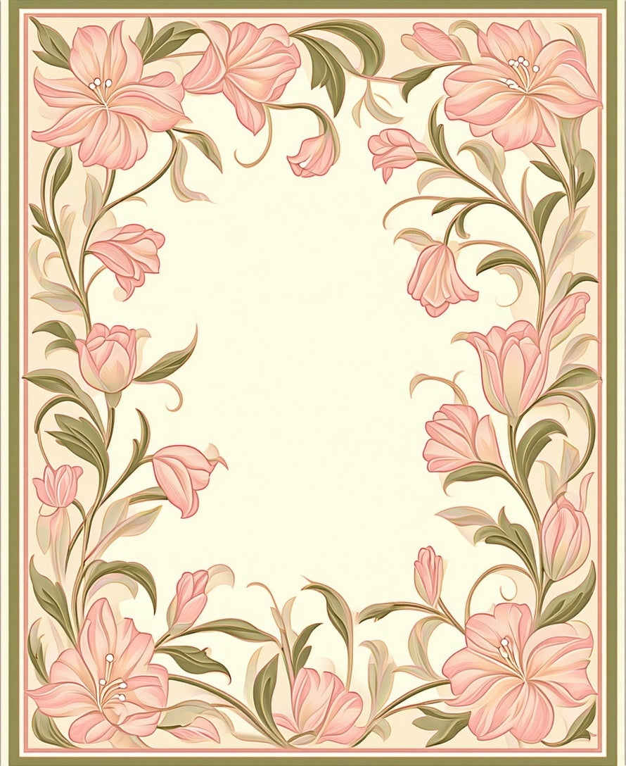 Art Nouveau Pink Floral Vine Pattern Rug
