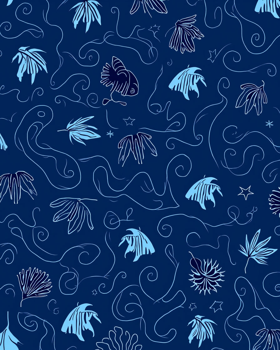 Oceanic Abstract Fish Leaves Rug