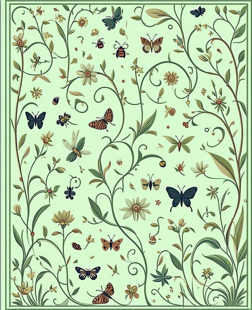 Whimsical Butterfly Floral Vines Rug