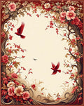 Red Birds Cherry Blossoms Design Rug