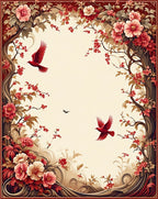 Red Birds Cherry Blossoms Design Rug