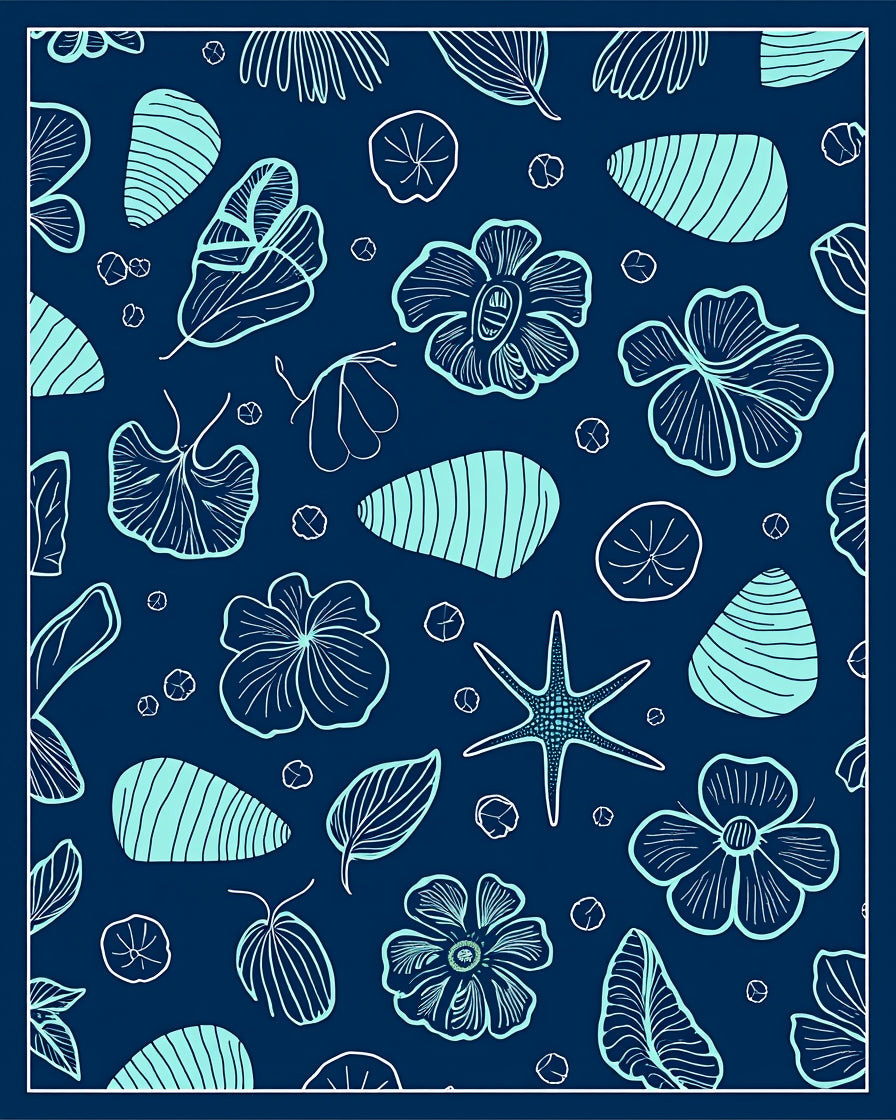 Oceanic Floral Nature Outline Pattern Rug