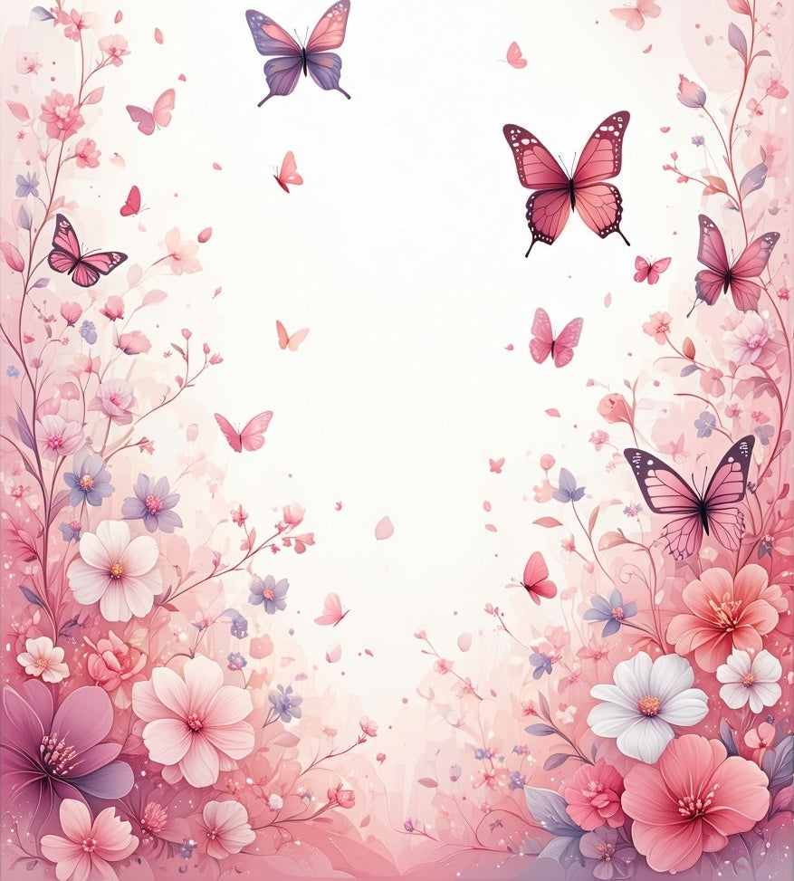 Pink Butterfly Garden Pattern Rug