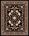 Ornate Floral Scrollwork Black Rug