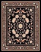 Ornate Floral Scrollwork Black Rug