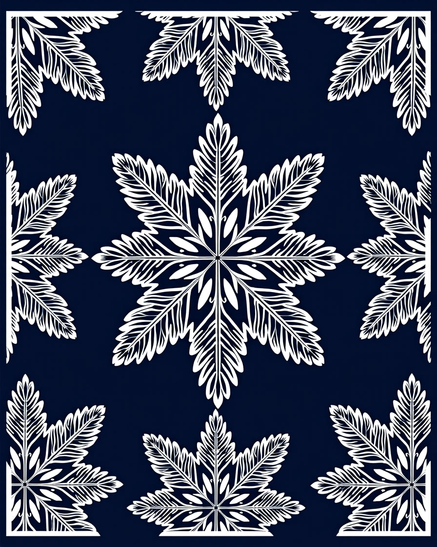 Deep Blue White Fern Medallion Rug