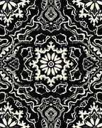 Intricate Black White Floral Pattern Rug