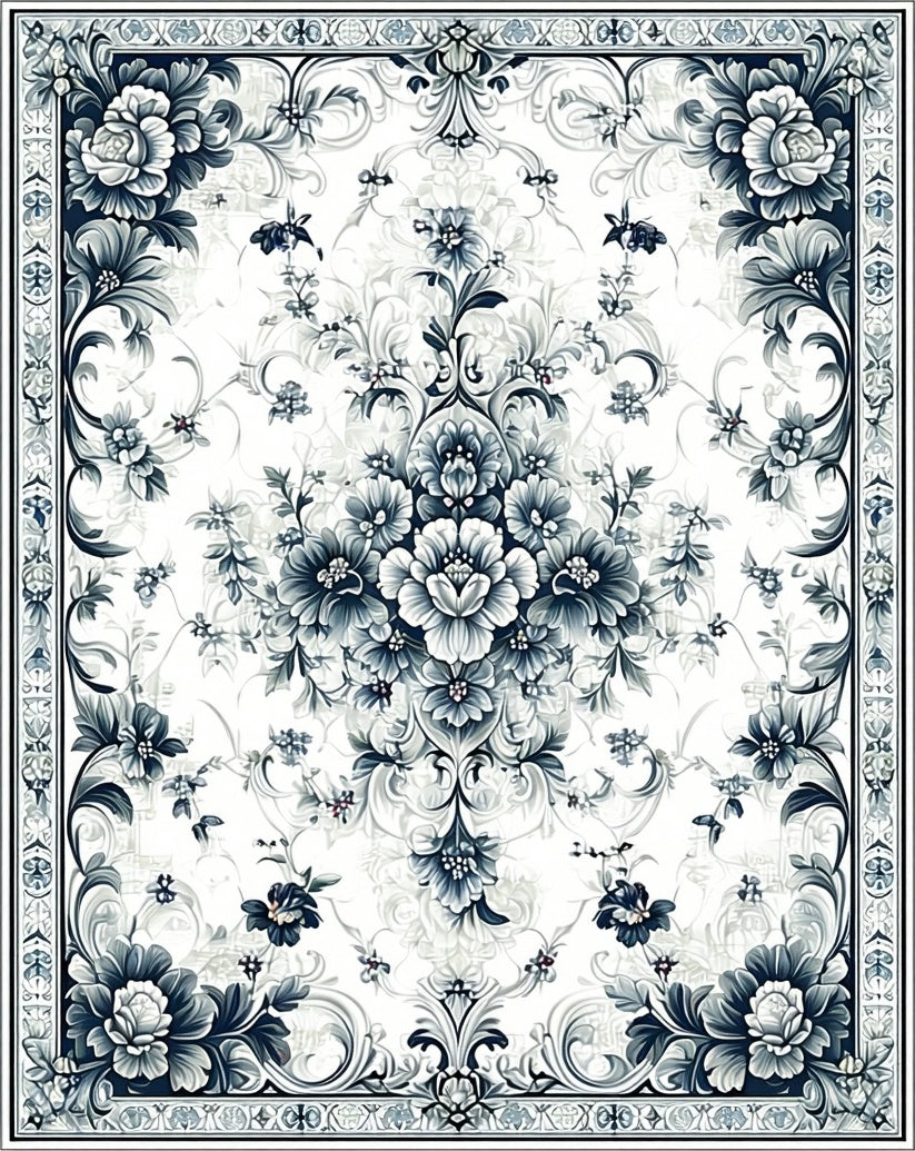 Blue Floral Vintage Inspired Area Rug