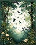 Enchanted Forest Birds Floral Design Rug