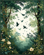 Enchanted Forest Birds Floral Design Rug