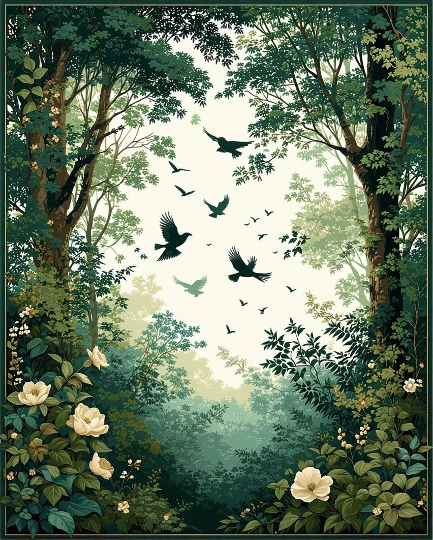 Enchanted Forest Birds Floral Design Rug