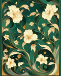 Ornate Green Gold Floral Swirl Rug