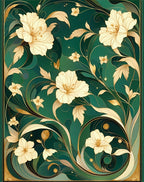 Ornate Green Gold Floral Swirl Rug