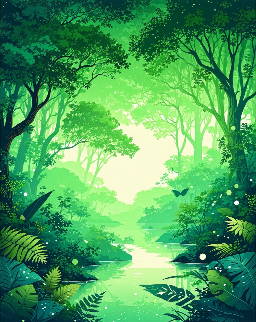Lush Forest River Green Abstract Design Rug
