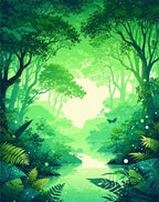 Lush Forest River Green Abstract Design Rug
