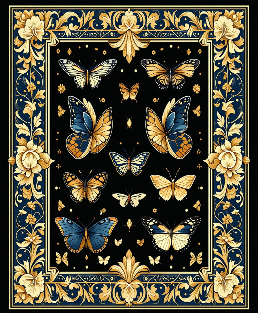 Ornate Butterfly Floral Artistry Rug