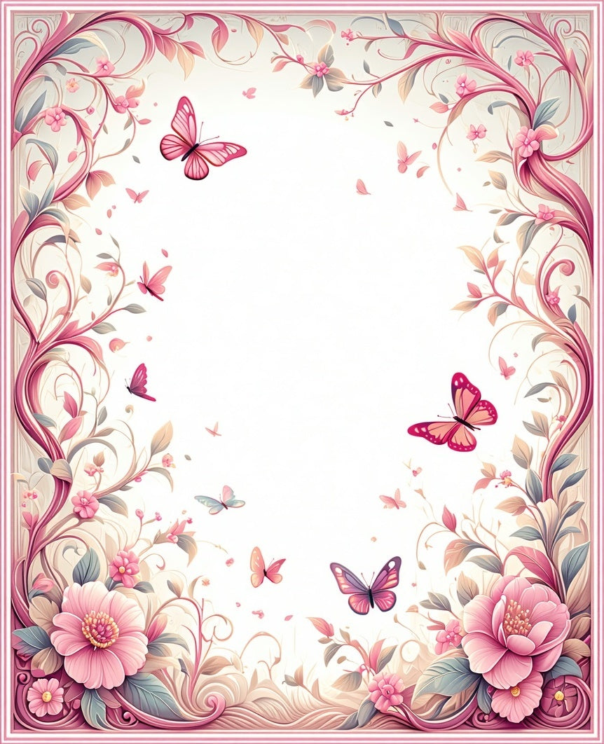 Pink Floral Butterfly Whimsical Design Rug