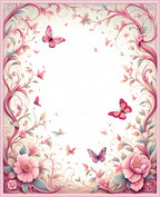 Pink Floral Butterfly Whimsical Design Rug