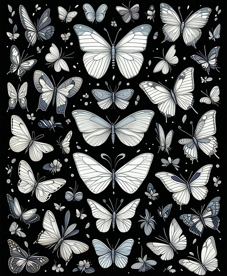 Monochrome Butterfly Garden Pattern Rug
