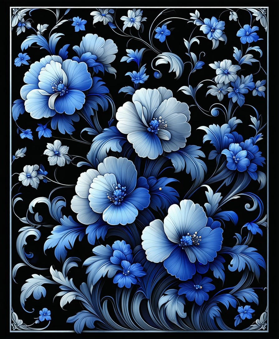 Vibrant Blue Floral Pattern Design Rug