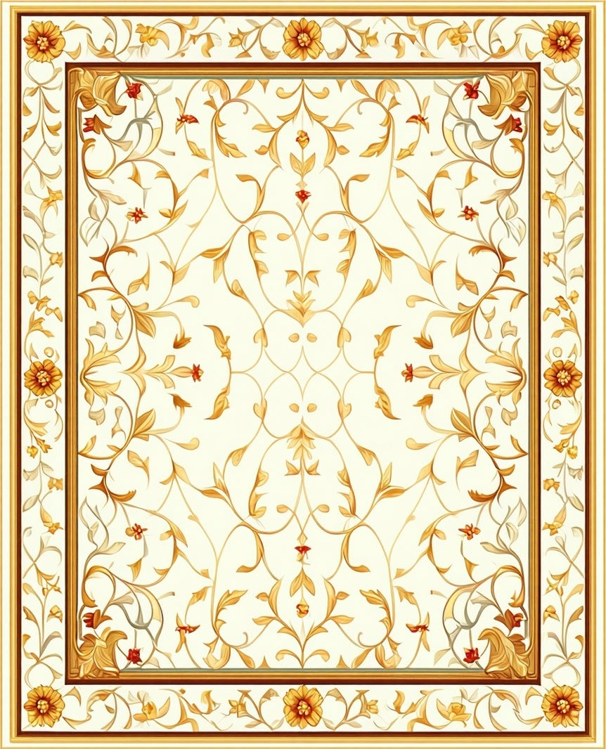 Golden Floral Swirls Accents Rug