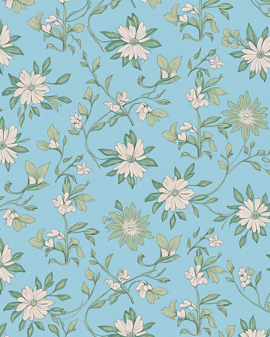 White Floral Vine Botanical Pattern Rug