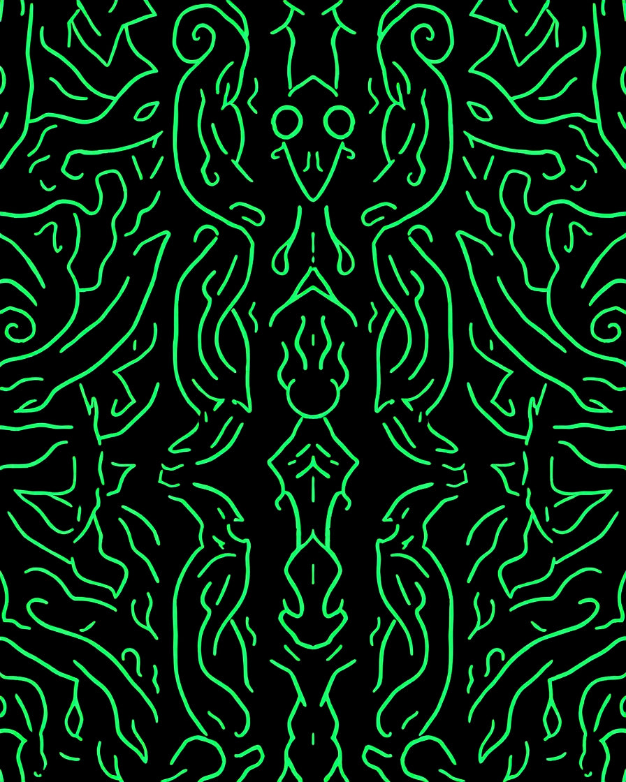 Symmetrical Neon Green Abstract Design Rug