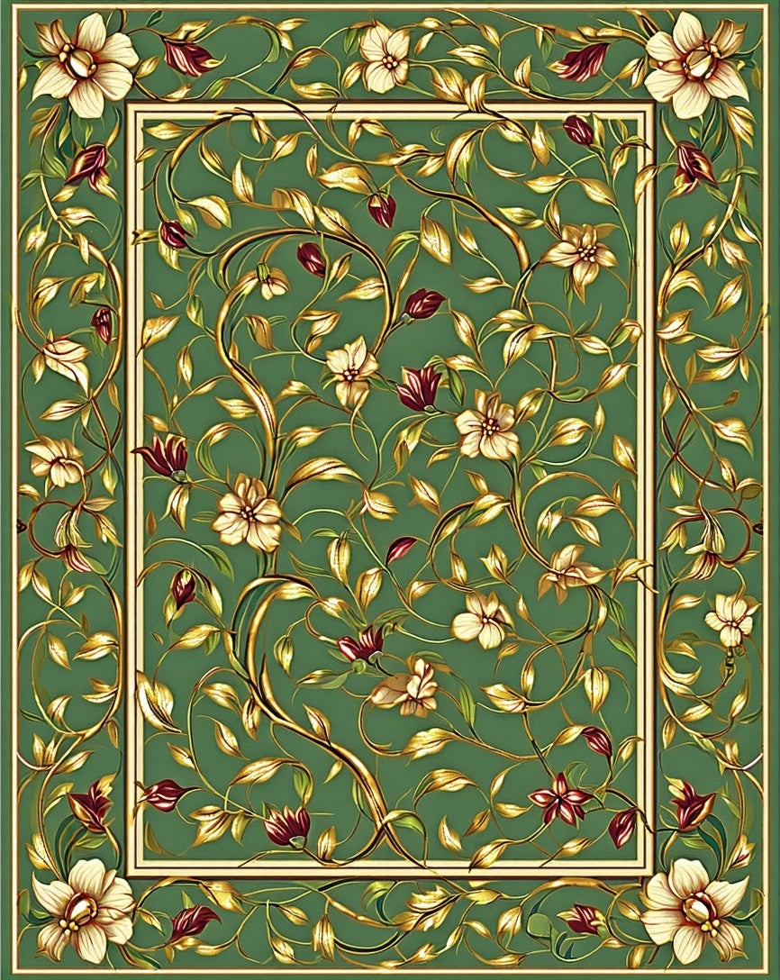 Emerald Floral Vine Detailed Rug