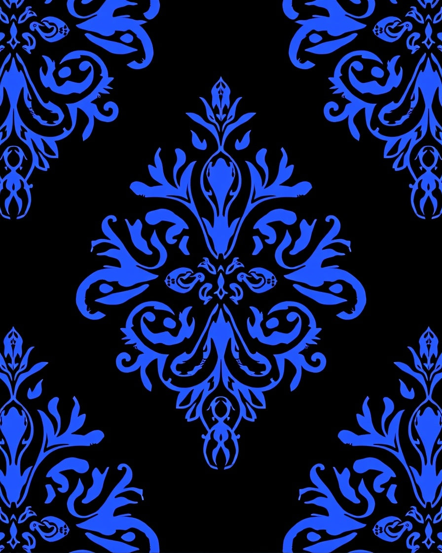 Bold Royal Blue Damask Pattern Rug