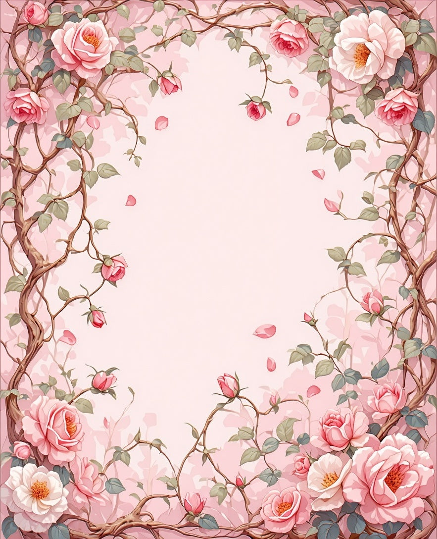 Pink Rose Vine Floral Pattern Rug