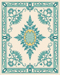 Aqua Teal Floral Crest Medallion Rug