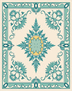 Aqua Teal Floral Crest Medallion Rug