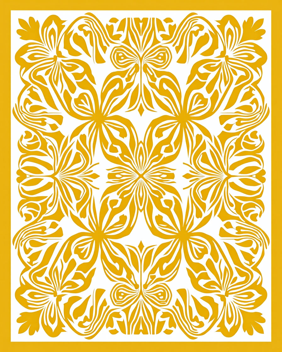 Golden Floral Art Deco Pattern Rug