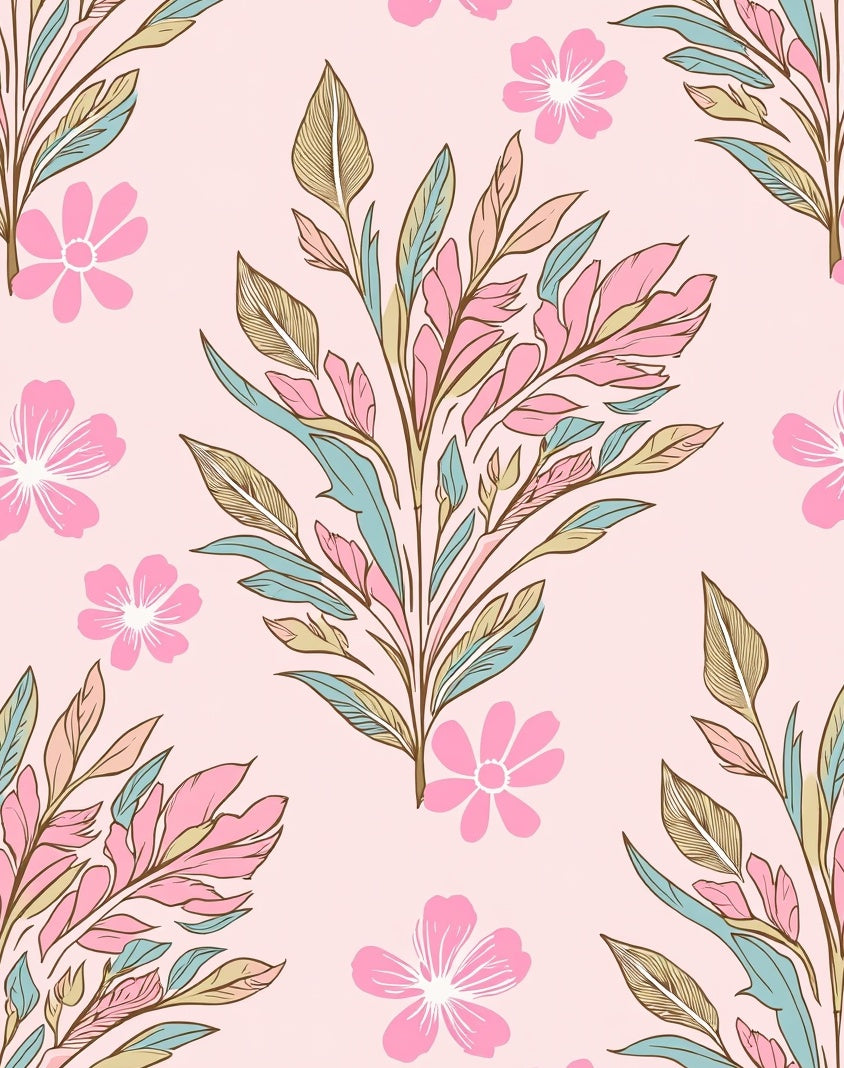 Soft Pink Floral Botanical Design Rug