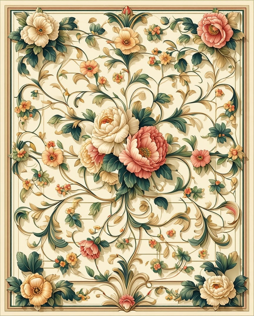 Ornate Floral Vine Pattern Rug