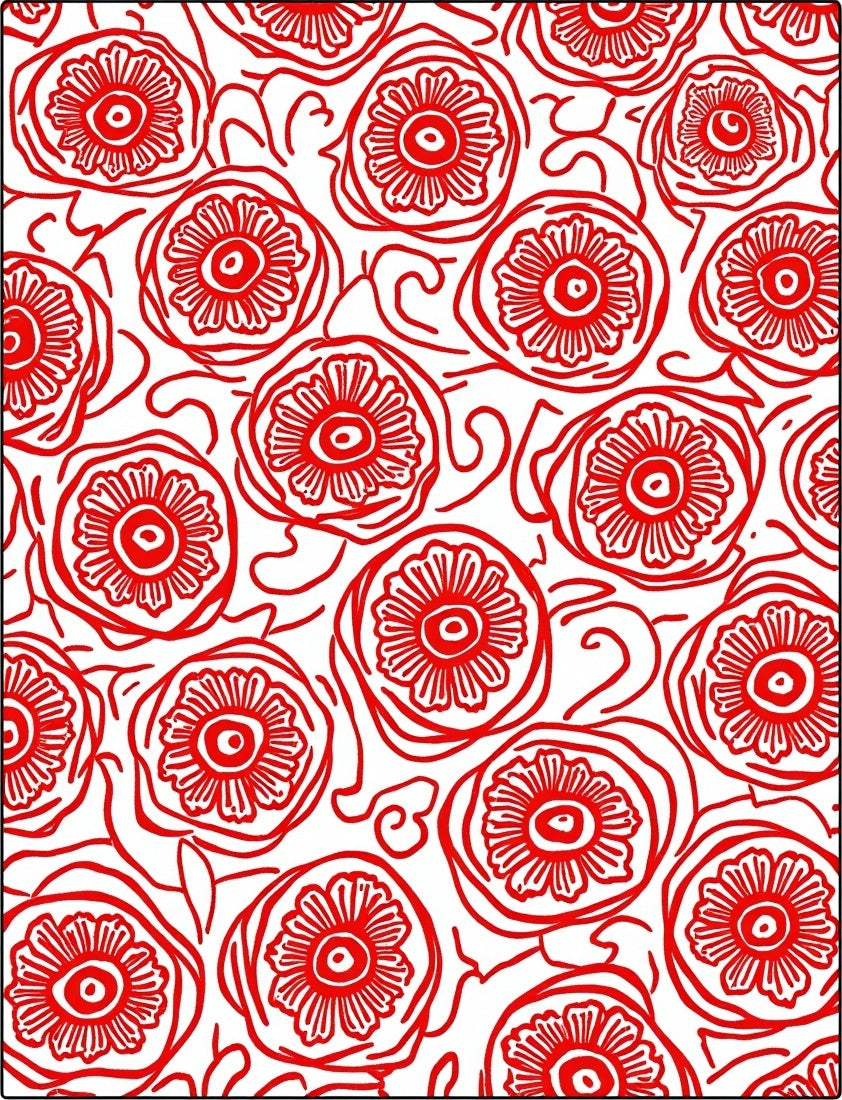 Bold Red Floral Scroll Pattern Rug