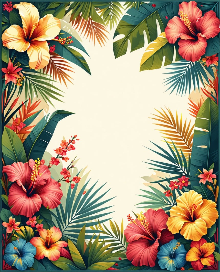 Tropical Floral Hibiscus Foliage Design Rug
