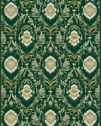 Ornate Floral Patterned Deep Green Rug