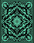 Aqua Floral Medallion Black Border Rug