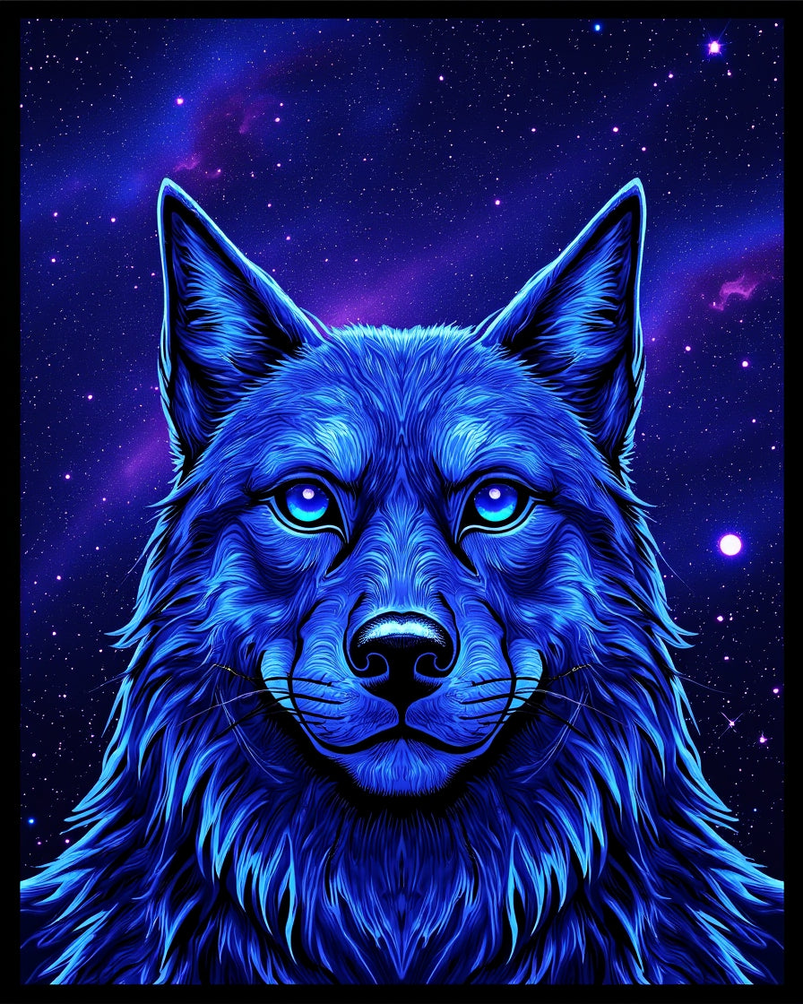 Mystic Blue Wolf Galaxy Art Rug