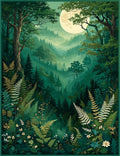 Enchanted Forest Night Moon Ferns Rug