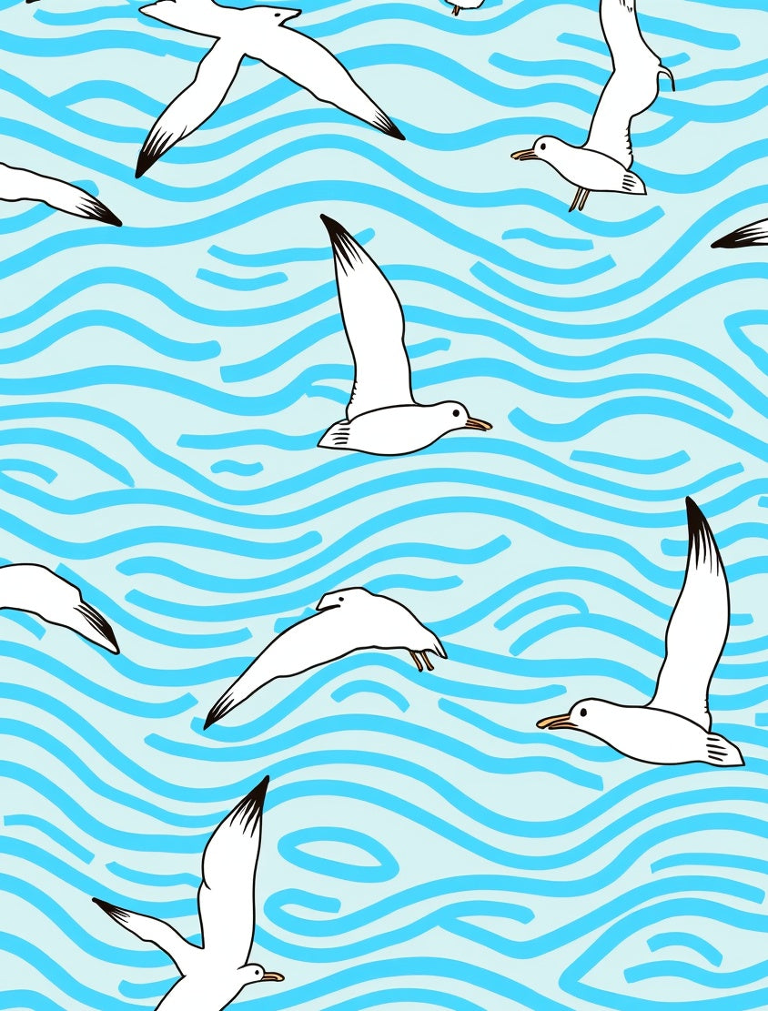 Seagulls Over Blue Wavy Sea Rug