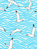 Seagulls Over Blue Wavy Sea Rug