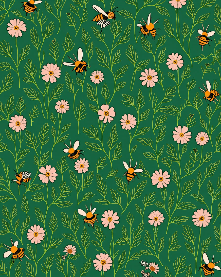 Whimsical Bees Floral Pattern Rug